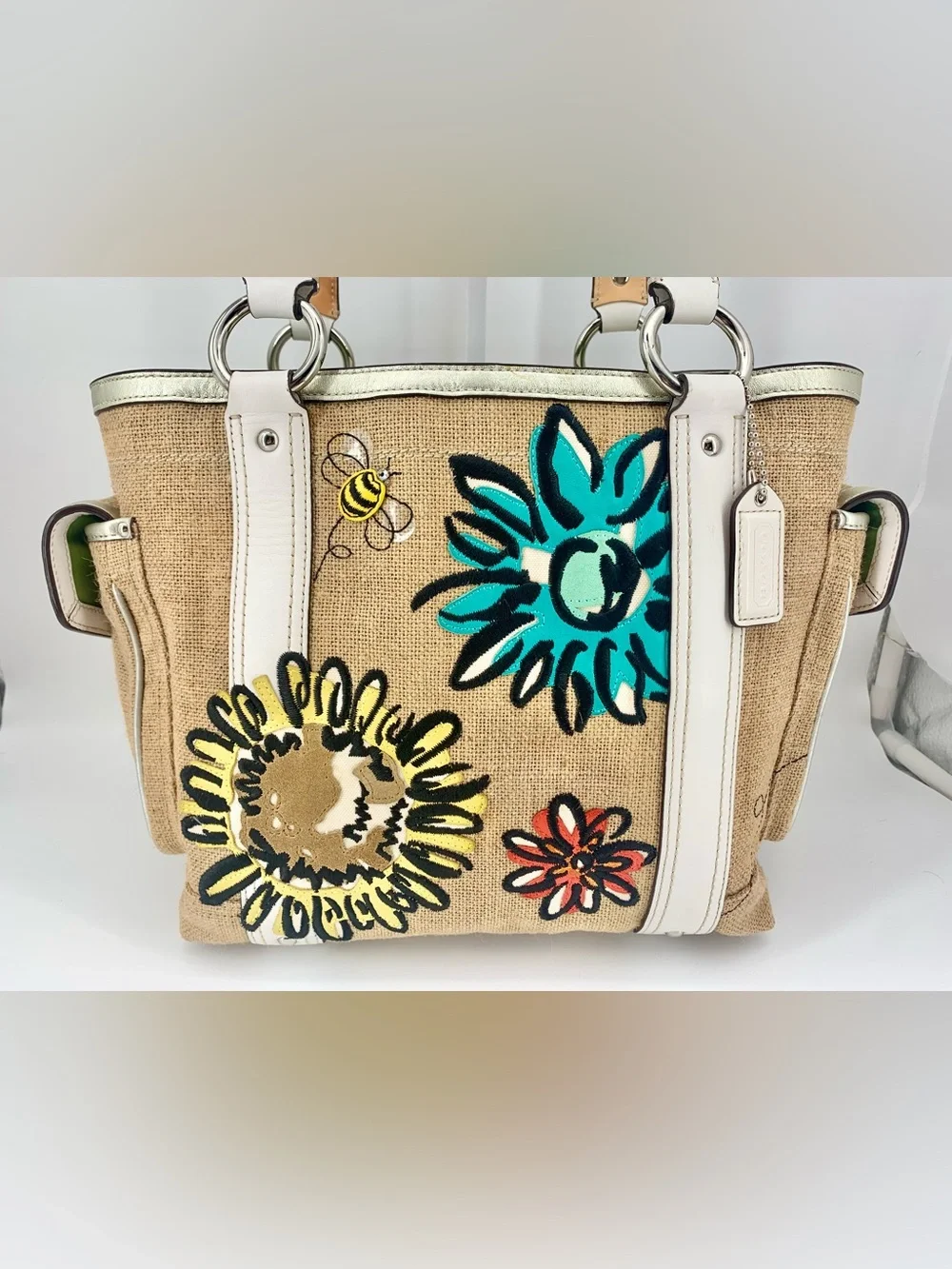 Coach Vintage Limited Edition Raffia Bumble Bee Shoulder Tote Bag